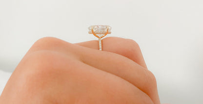 7 Ct Oval Diamond, Moissanite Hidden Halo Engagement Ring