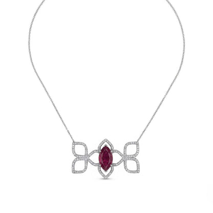 1 Karat Marquise-Rubin-Halskette, Diamant-Halo-Halskette, geometrische Pavé-Halskette, im Labor gezüchteter Diamantschmuck, zierliche Halskette, perfektes Geschenk