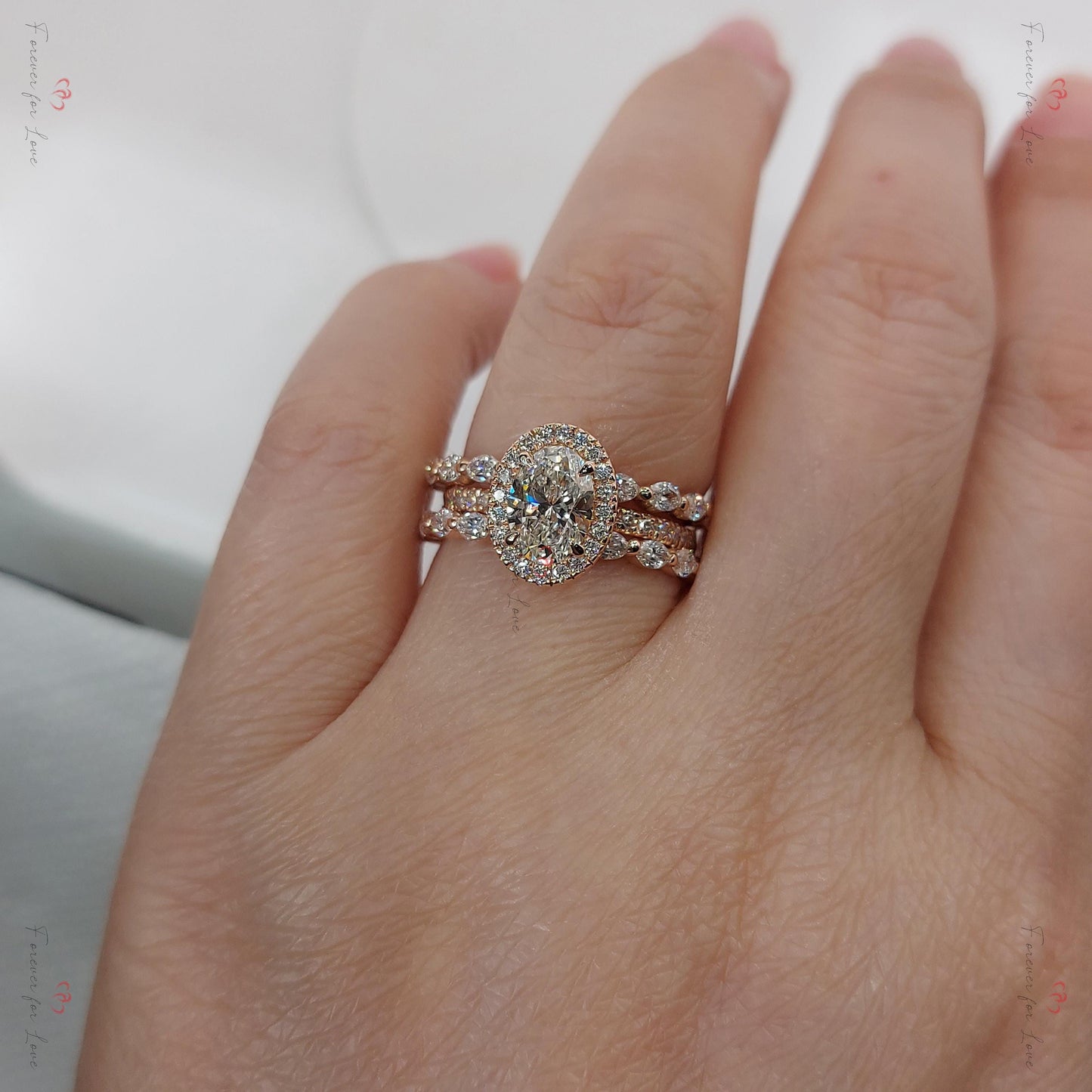 4.5 Ct Oval Natural Diamond Halo Engagement Ring Oval cut Moissanite Brilliant Cut engagement ring in 935 Argentium Silver — custom handcrafted by Forever For Love