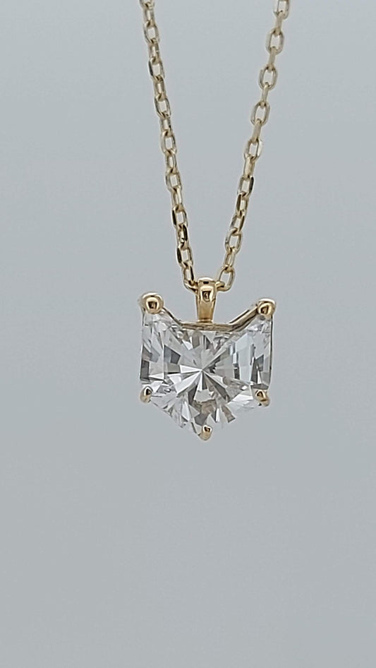 1 Carat cat diamond Necklace, 14k Yellow Gold, Dainty Minimalist cat Pendant, Diamond Womens Necklace, Special Gift For Her.
