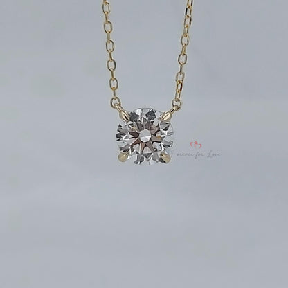 Halskette mit rundem Diamanten, 14 Karat Gelbgold, zierlicher minimalistischer Diamantanhänger, echte runde Diamant-Halskette für Damen, Brautjungfern-Halsketten-Geschenk.
