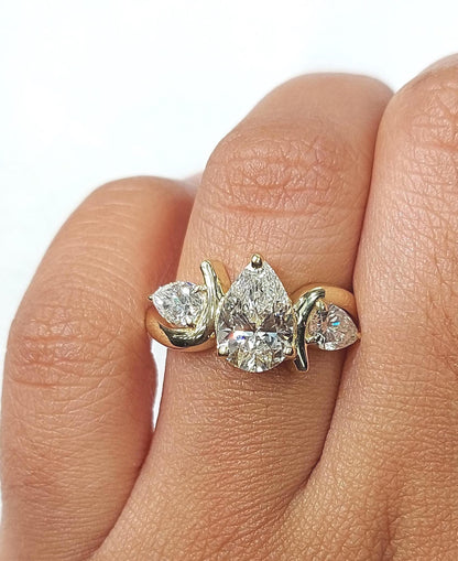 2.2 Ct IGI Certified Pear Lab Diamond Three Stone Ring