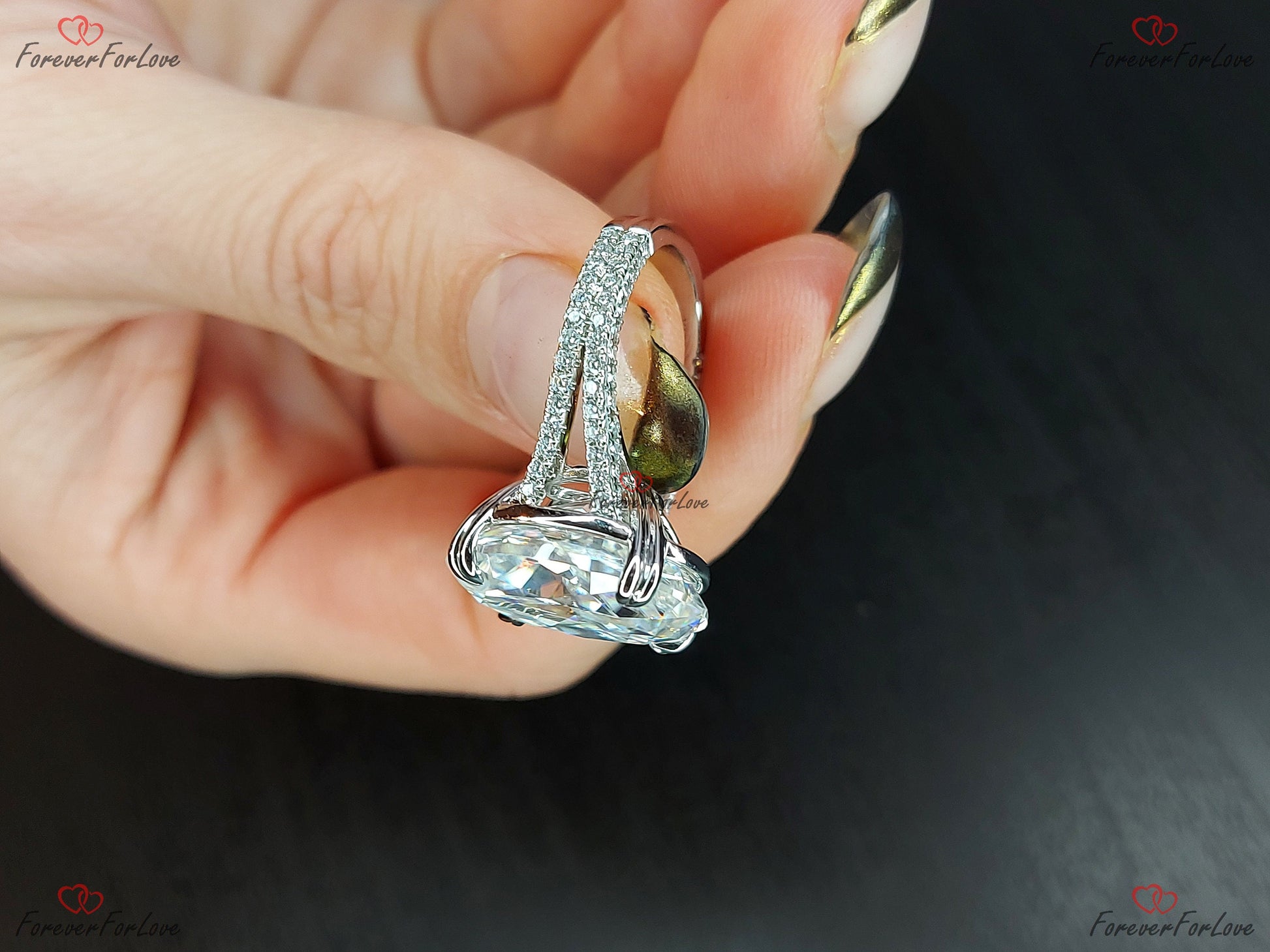 20 Ct Oval Diamond, Moissanite Hidden Halo Engagement Ring