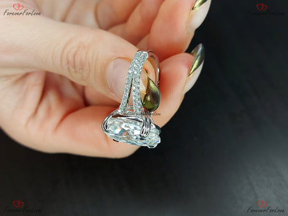 20 Ct Oval Diamond, Moissanite Hidden Halo Engagement Ring