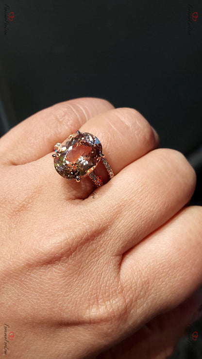 Oval Diamond, Morganite Halo Engagement Ring