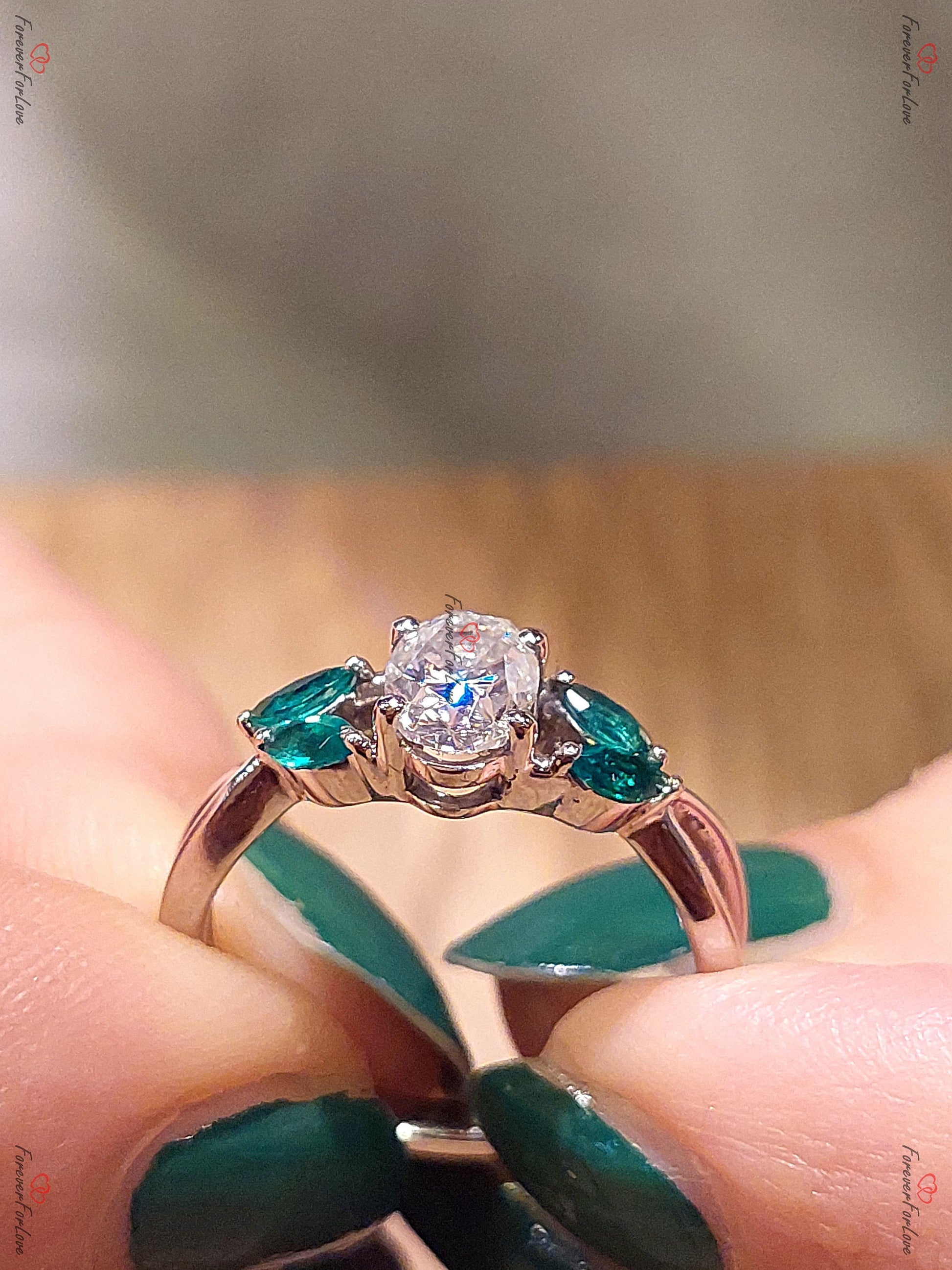 Oval Green Diamond, Emerald Engagement Ring