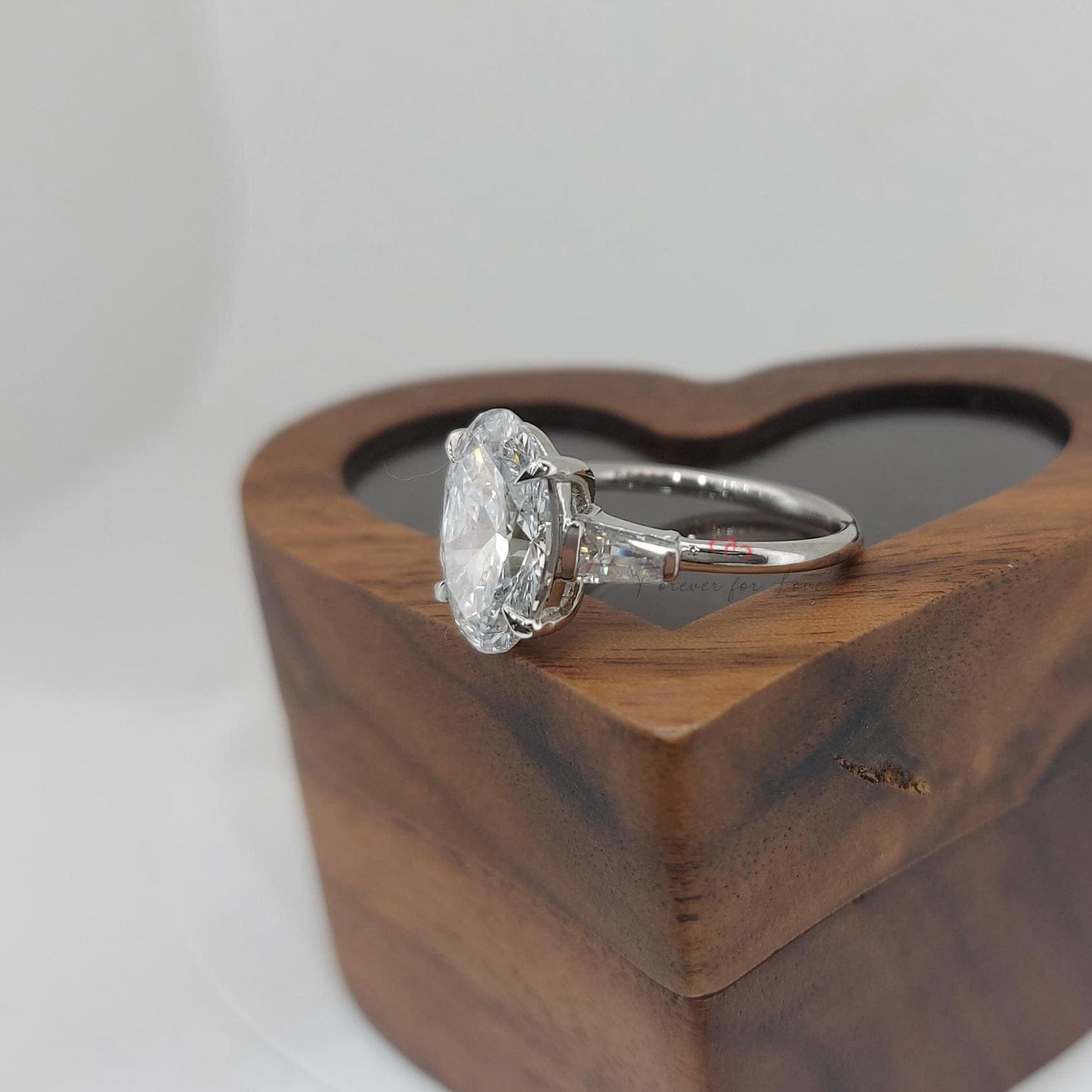 4 Ct IGI Certified Oval Lab Diamond Three Stone With Baguette Accents Ring Oval cut Moissanite engagement ring in Gold or Platinum — custom handcrafted by Forever For Love