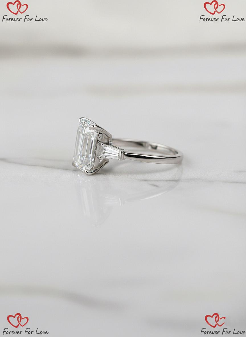 4 Ct IGI Certified Emerald Lab Diamond Three Stone Engagement Ring