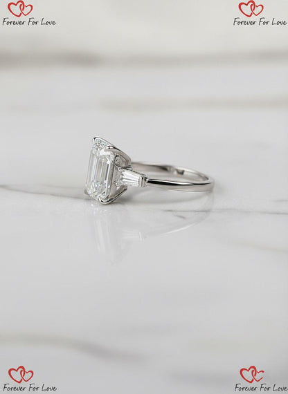 4 Ct IGI Certified Emerald Lab Diamond Three Stone Engagement Ring