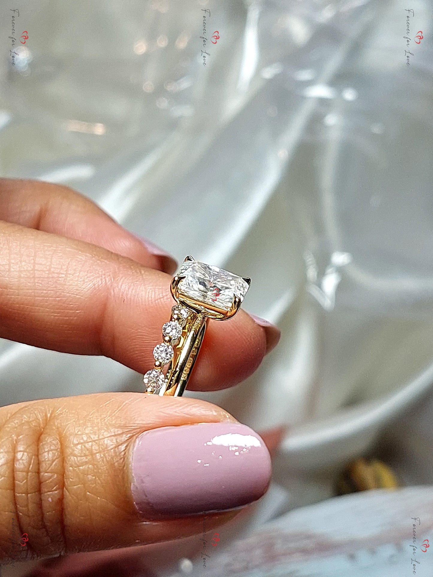 3 Ct Radiant Moissanite Eternity Band Radiant cut Moissanite Brilliant Cut engagement ring in 935 Argentium Silver — custom handcrafted by Forever For Love
