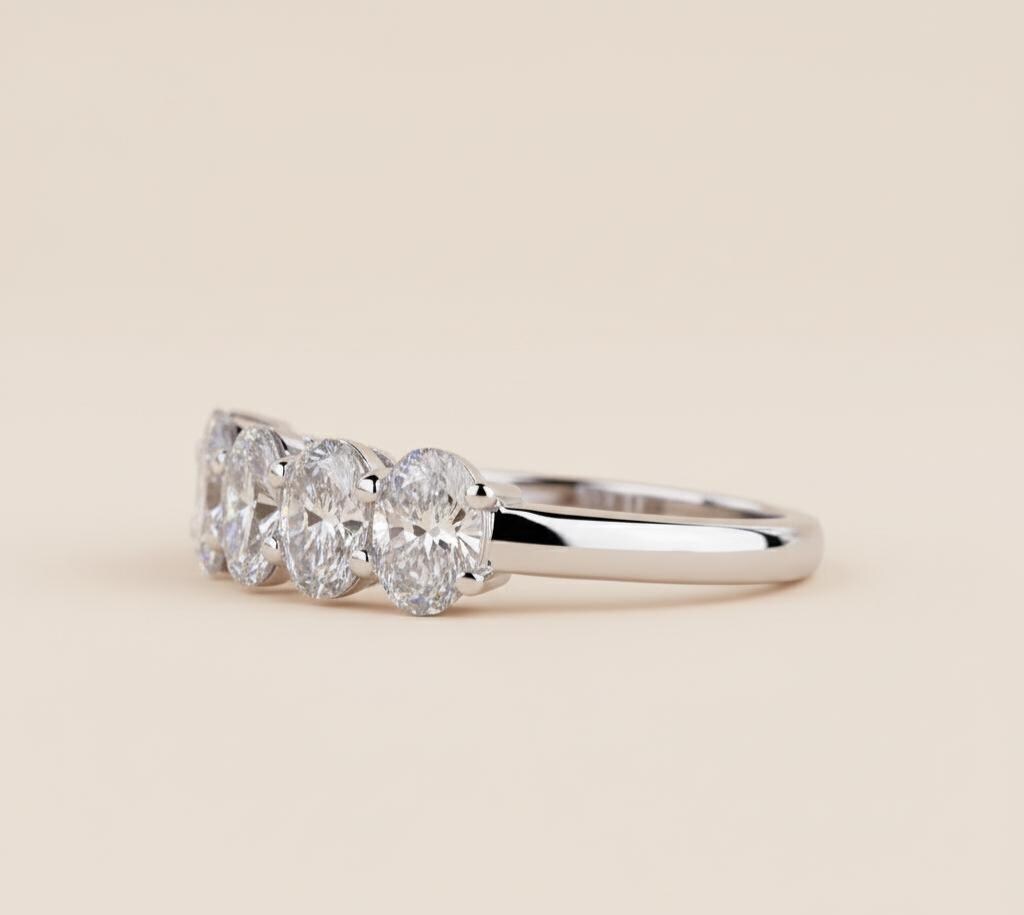 Oval Lab Grown Diamond Anniversary Band, Seven Stone Band for Her, CVD Diamond Wedding Half Eternity Band, Oval Matching Band for Gift Oval cut Moissanite Brilliant Cut engagement ring in 935 Argentium Silver — custom handcrafted by Forever For Love