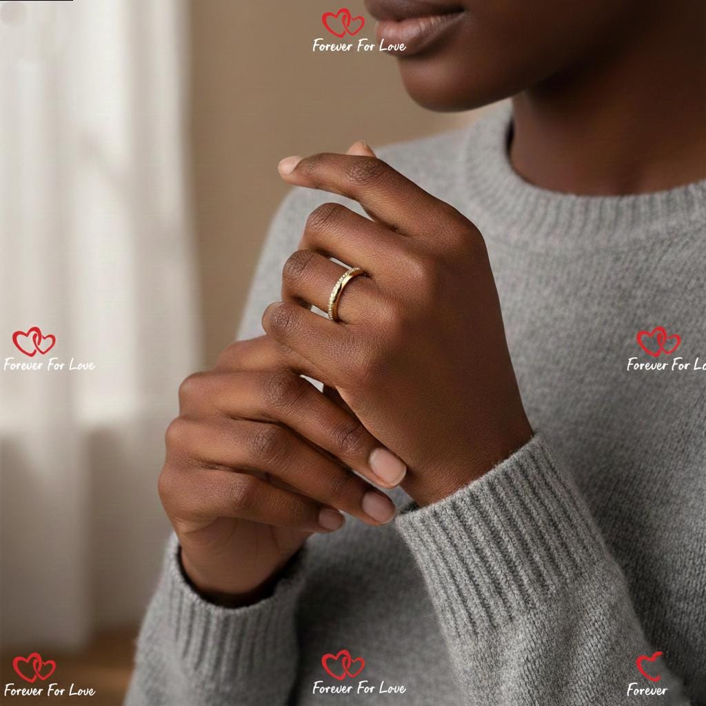 Diamond Wedding Band Full Eternity Knife Edge Ring One Side Pave Setting Ring Wide Stackable Band with Engagement Ring White Rose Gold Round cut Moissanite Brilliant Cut engagement ring in 935 Argentium Silver — custom handcrafted by Forever For Love
