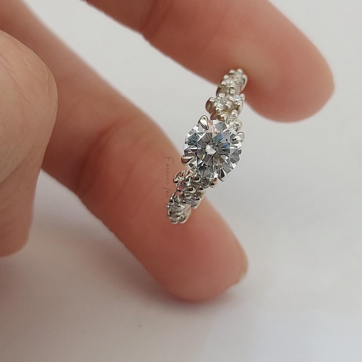 1 Ct IGI Certified Round Lab Diamond Solitaire Engagement Ring Round cut 1Ct Moissanite Brilliant Cut engagement ring in 935 Argentium Silver — custom handcrafted by Forever For Love