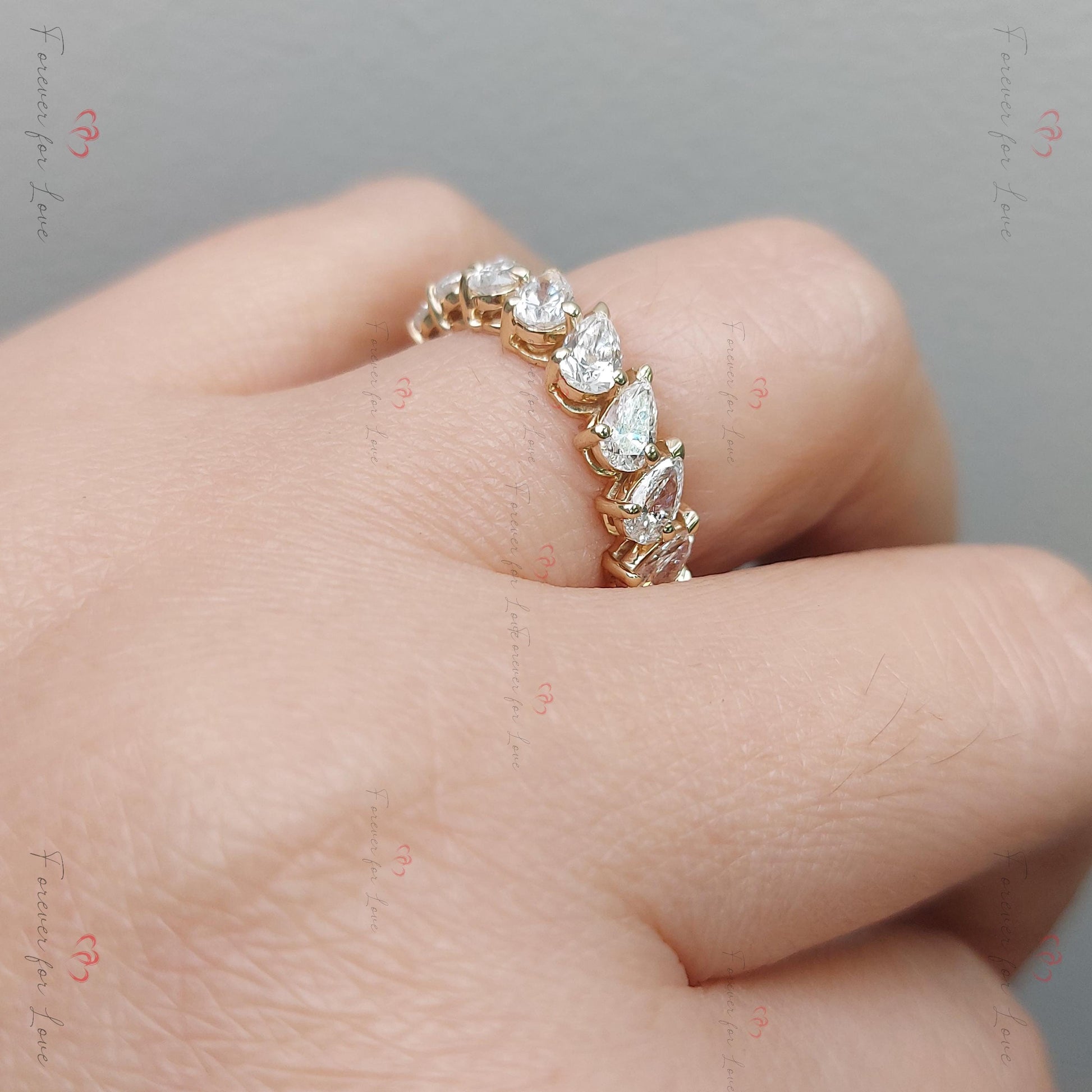 Pear Cut Diamond Lab Grown Full Eternity Band Certified Pear Diamond Band Yellow Gold Full Eternity Wedding Ring sharing Prong Diamond Band
