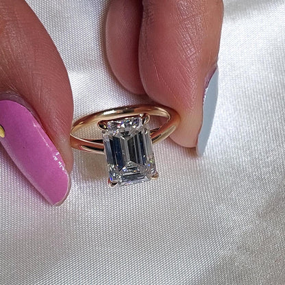 3 Ct Emerald Diamond, Moissanite, Emerald Solitaire Engagement Ring