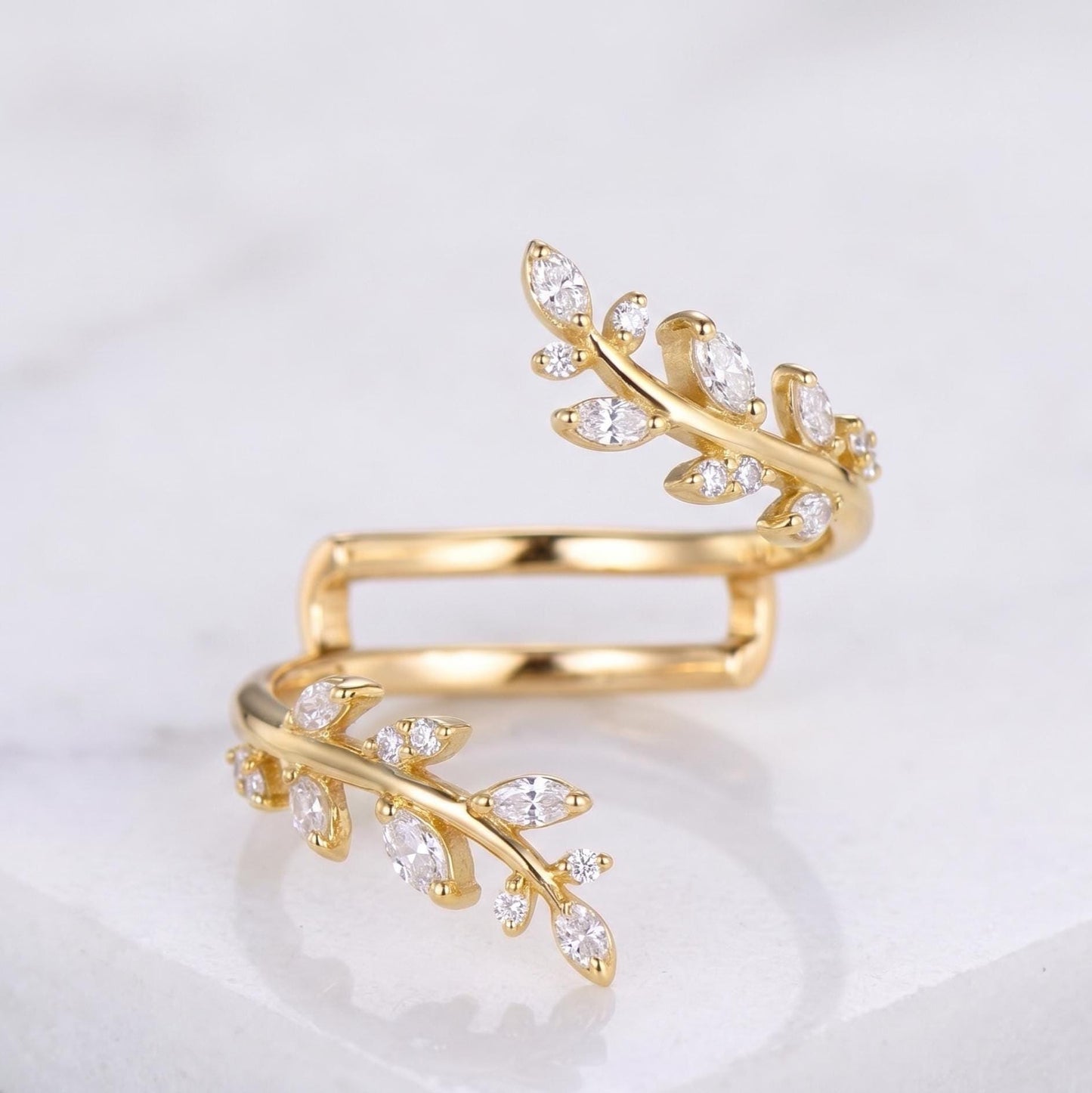 Alliance sertie de diamants de taille marquise créés en laboratoire Marquise cut Moissanite taille brillant engagement ring in Gold or Platinum — custom handcrafted by Forever For Love
