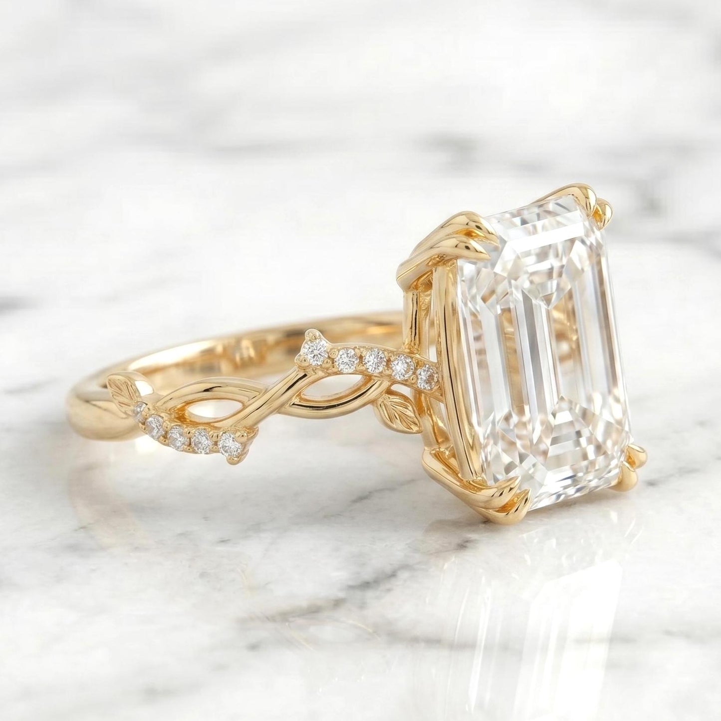 Bague de fiançailles en diamant de laboratoire émeraude certifié IGI de 3,8 carats Emerald cut 1Ct Moissanite taille brillant engagement ring in Gold or Platinum — custom handcrafted by Forever For Love