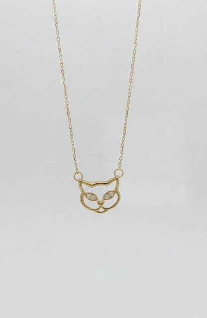 Massive Gold Katzenkette, 14k Gelbgold, zierlicher minimalistischer Katzenanhänger, zierliche Damenkette, besonderes Geschenk für sie.