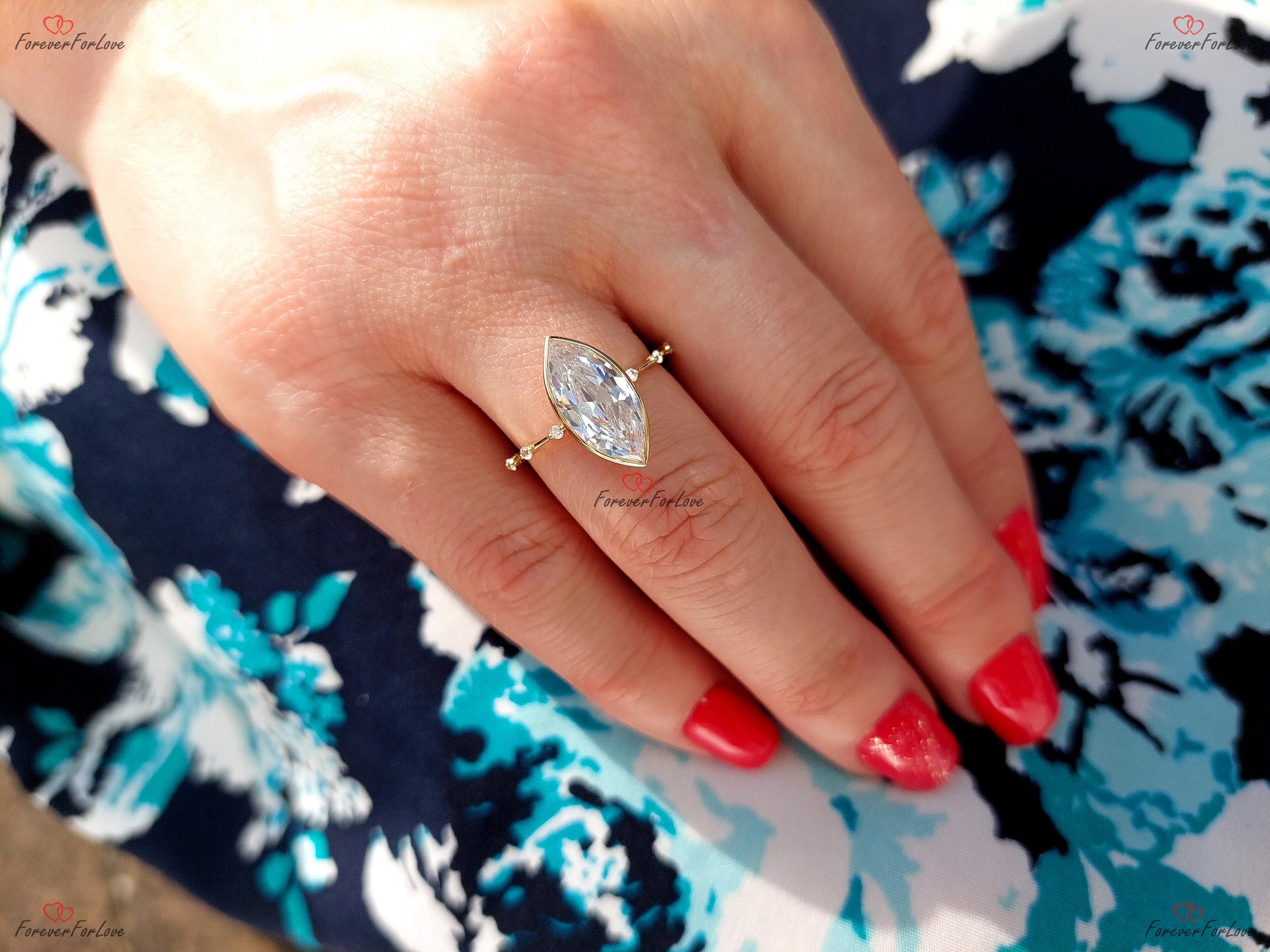 4 Ct Marquise Natural Diamond, Moissanite Engagement Ring
