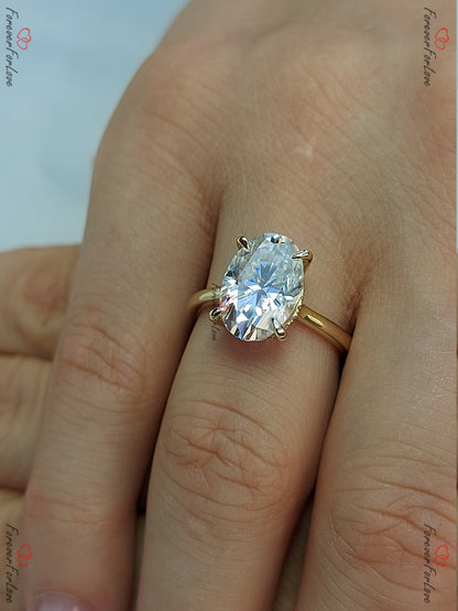 4 Ct Oval Diamond, Moissanite Hidden Halo Engagement Ring