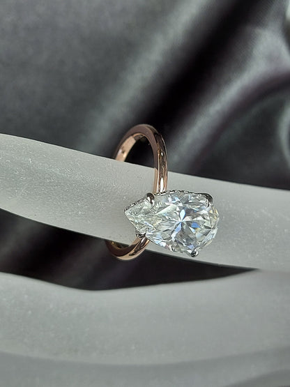 4 Ct Pear Diamond, Moissanite Hidden Halo Engagement Ring