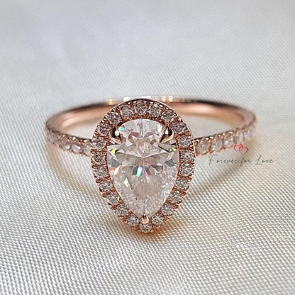 Pear Moissanite Halo Engagement Ring