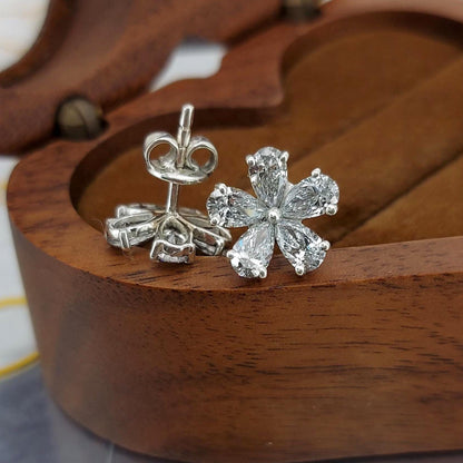 14k Gold Birnenförmige Blüten-Diamantohrringe, Labor-Diamantstecker, im Labor gezüchteter Diamant, Ohrstecker aus massivem Weißgold, Blütenohrringe, perfektes Geschenk
