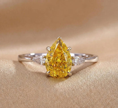 1.60 Ct Pear Lab Diamond Three Stone Engagement Ring