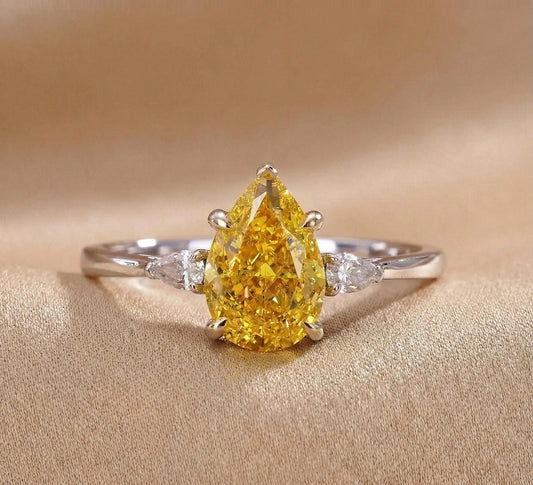 1.60 Ct Pear Lab Diamond Three Stone Engagement Ring