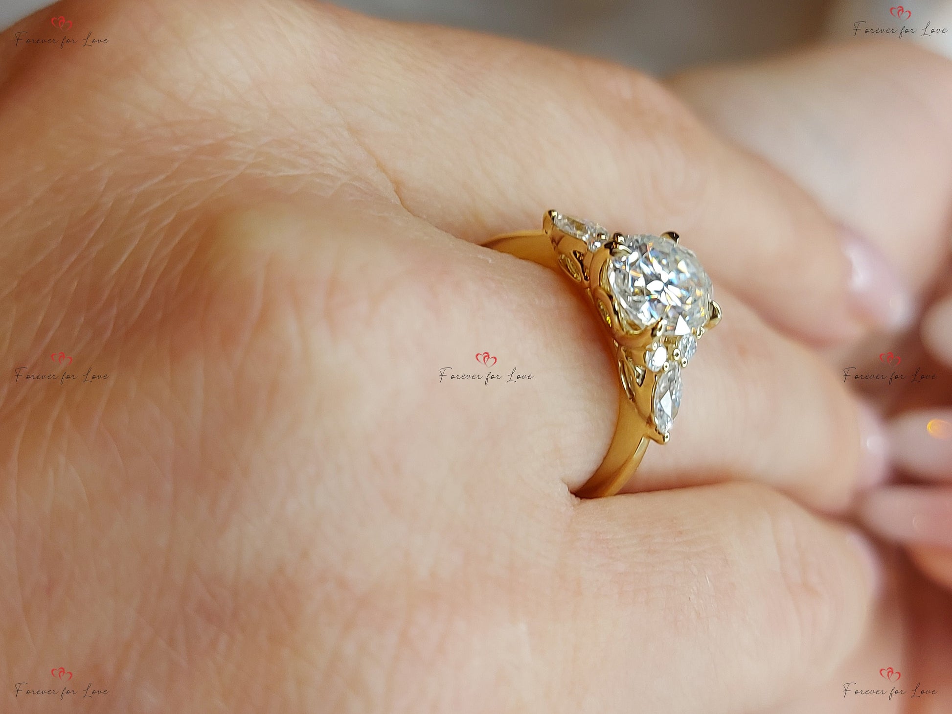 Oval Moissanite engagement ring unique Cluster Yellow gold engagement ring women Marquise diamond wedding Bridal art deco Anniversary Ring.