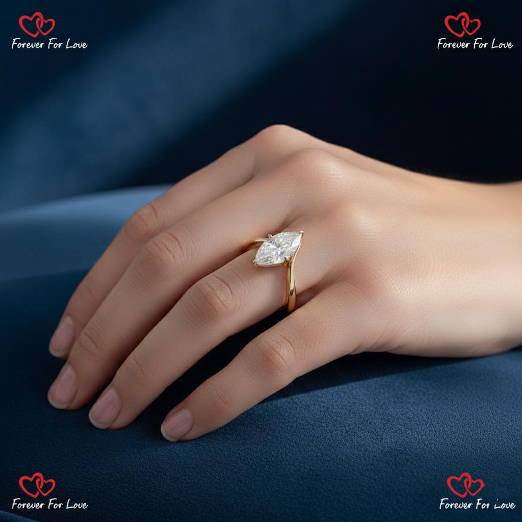 4 Ct IGI Certified Marquise Swirl Twist Lab Diamond Solitaire Engagement Ring Marquise cut 1Ct Moissanite Brilliant Cut engagement ring in 935 Argentium Silver — custom handcrafted by Forever For Love