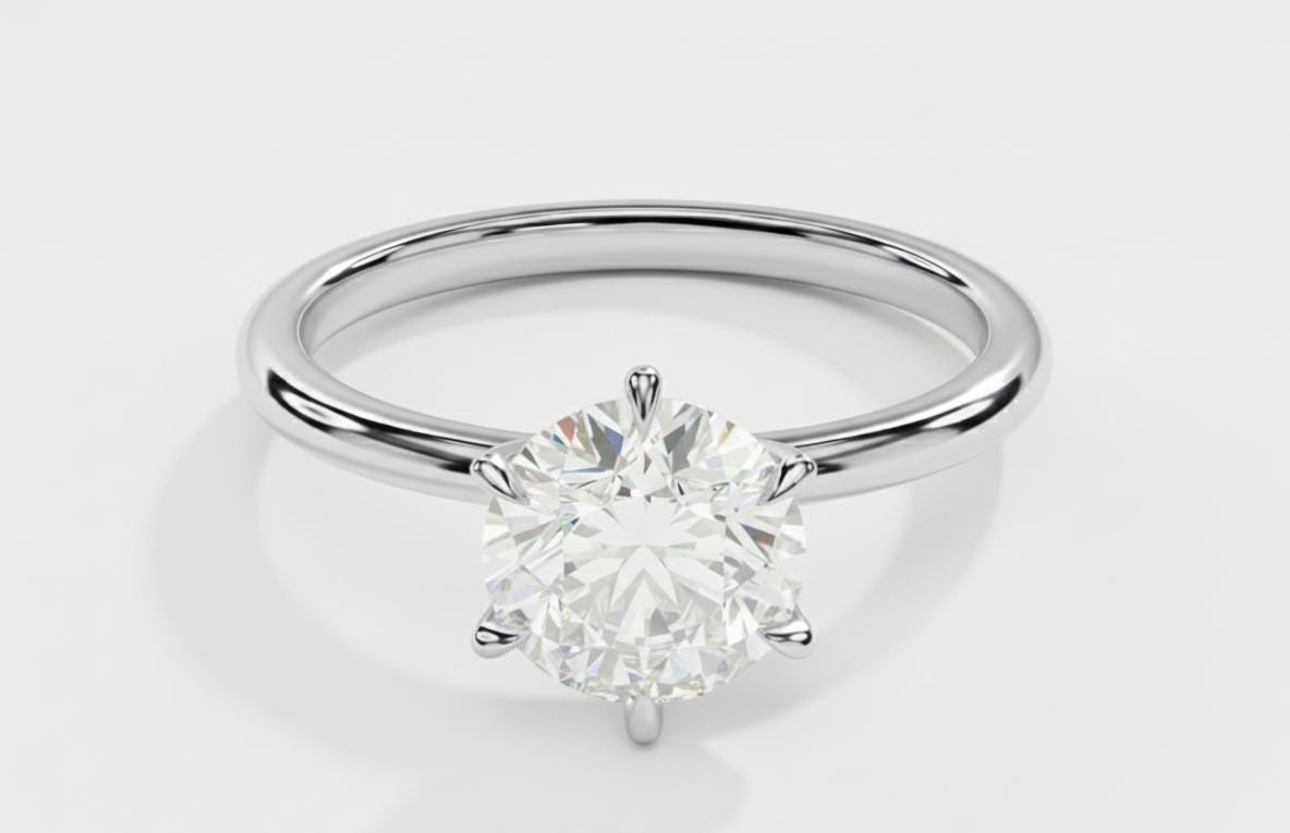 Bague de Fiançailles Solitaire 2 Ct Ronde Moissanite Round cut 1Ct Moissanite taille brillant engagement ring in Gold or Platinum — custom handcrafted by Forever For Love