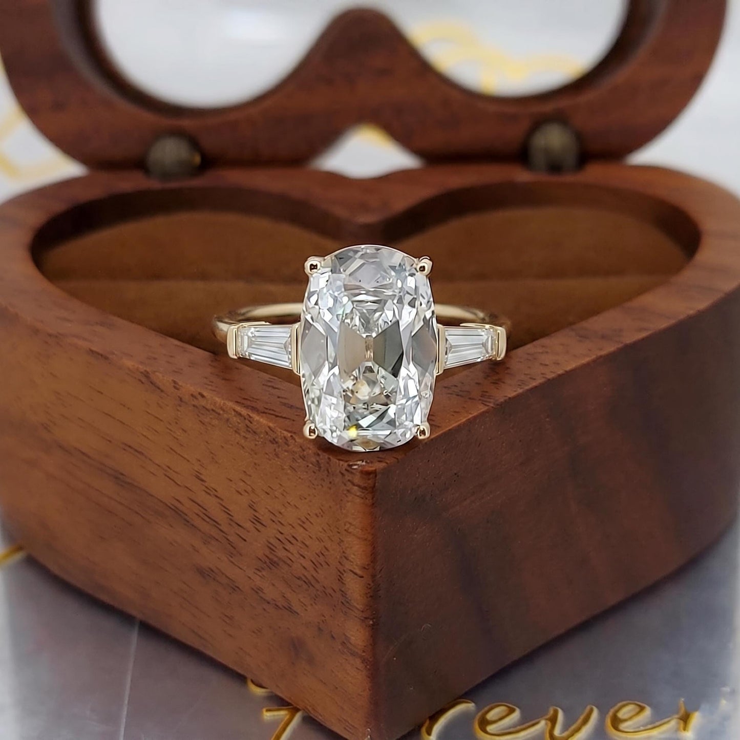 4.4 Ct IGI Certified Baguette Lab Diamond Engagement Ring Baguette cut 1Ct Moissanite Brilliant Cut engagement ring in 935 Argentium Silver — custom handcrafted by Forever For Love