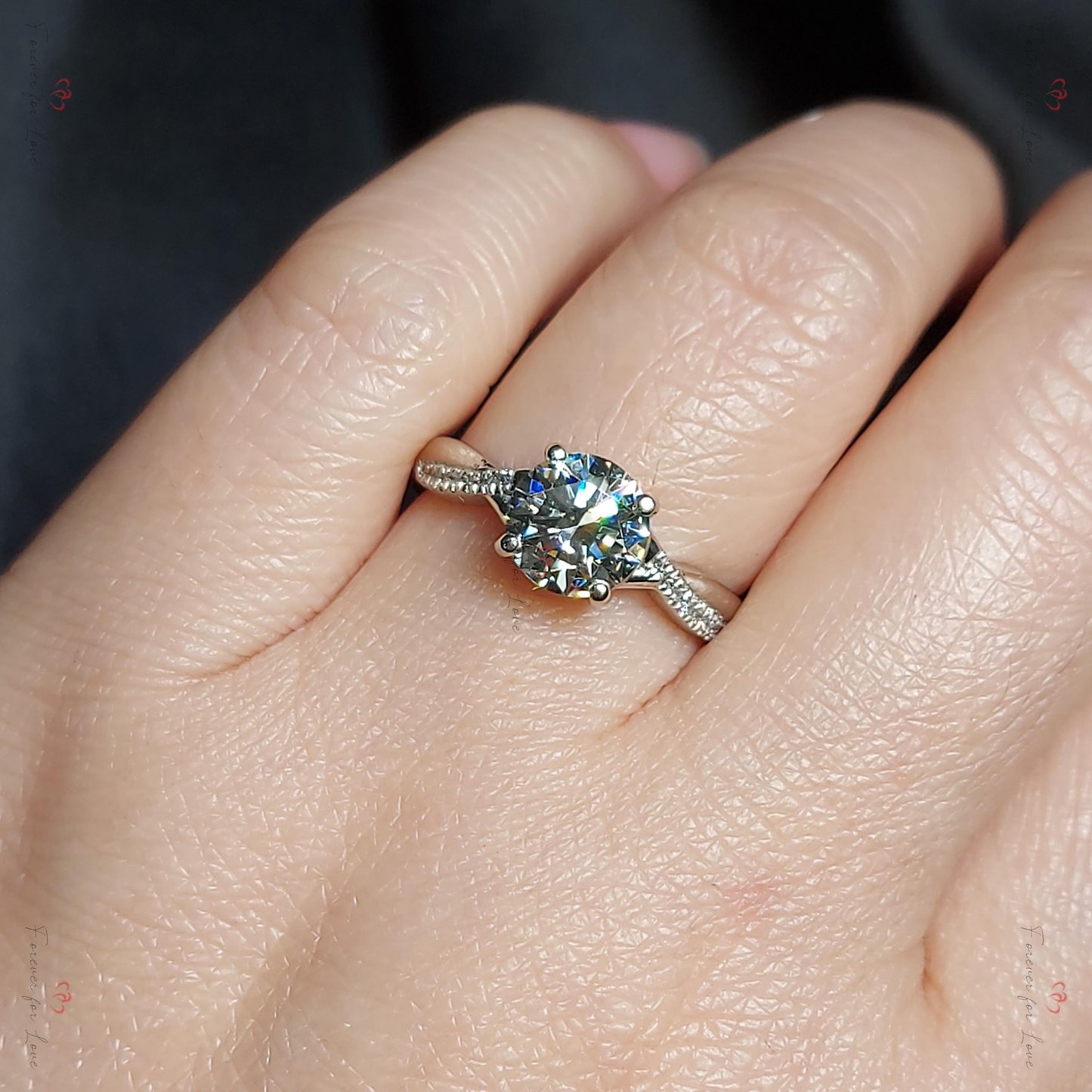 1 Ct IGI Certified Round Lab Diamond Solitaire Engagement Ring Round cut 1Ct Moissanite Brilliant Cut engagement ring in 935 Argentium Silver — custom handcrafted by Forever For Love