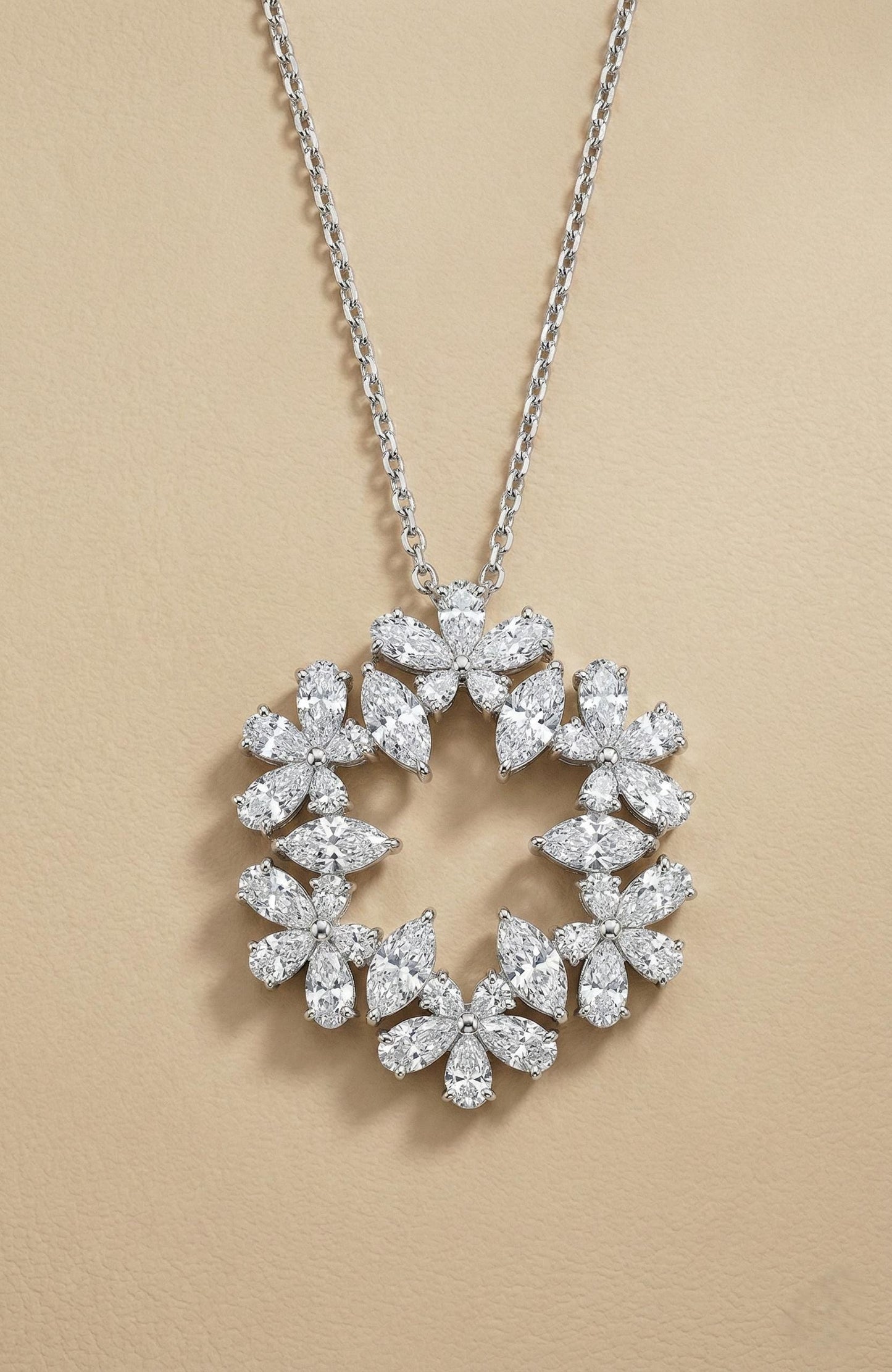 Pear and Marquise diamond Necklace, 14k White Gold, Dainty Minimalist Pendant, lab Diamond Necklace, Unique design, Special Gift For Her. Moissanite engagement ring in Gold or Platinum — custom handcrafted by Forever For Love