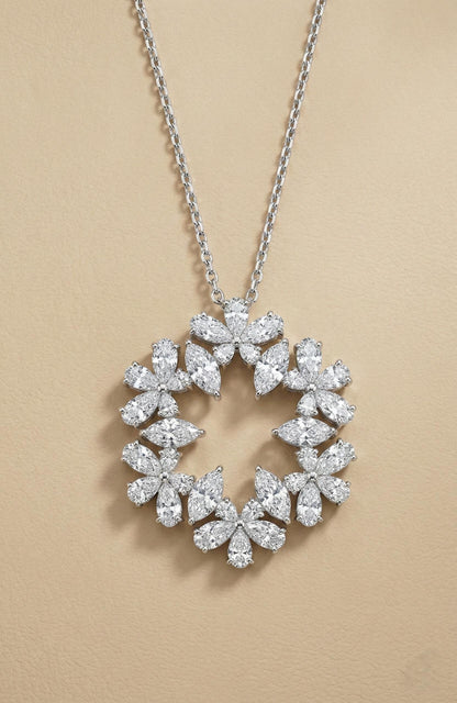 Pear and Marquise diamond Necklace, 14k White Gold, Dainty Minimalist Pendant, lab Diamond Necklace, Unique design, Special Gift For Her.