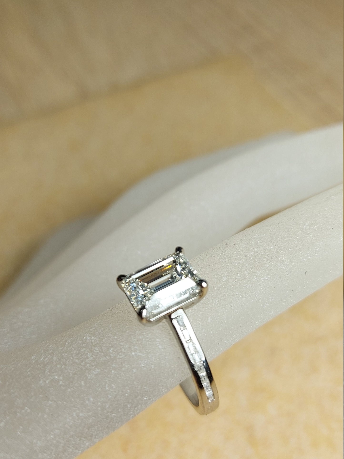 IGI Certified Emerald Lab Diamond Solitaire Ring Emerald cut 1Ct Moissanite Brilliant Cut engagement ring in 935 Argentium Silver — custom handcrafted by Forever For Love
