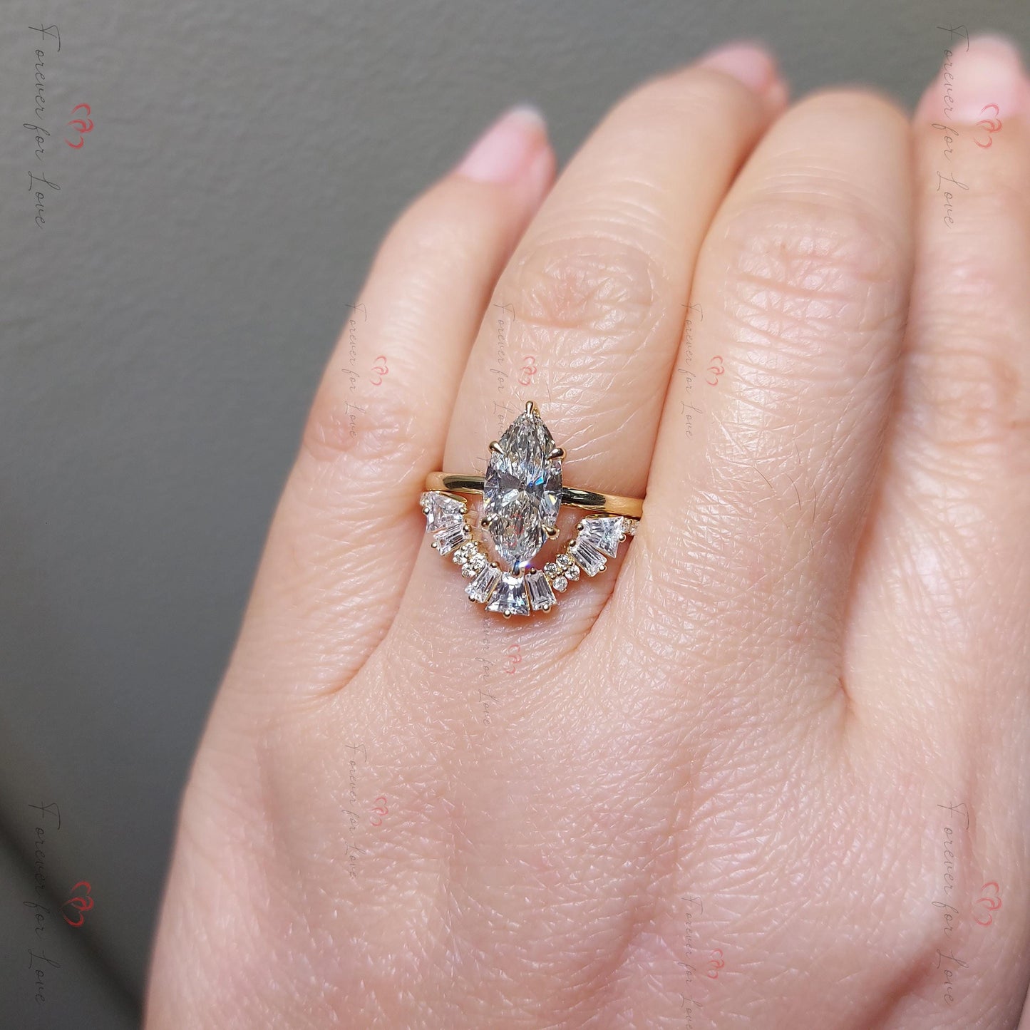 Marquise Lab Diamond Full Eternity Band Marquise cut Moissanite Brilliant Cut engagement ring in 935 Argentium Silver — custom handcrafted by Forever For Love