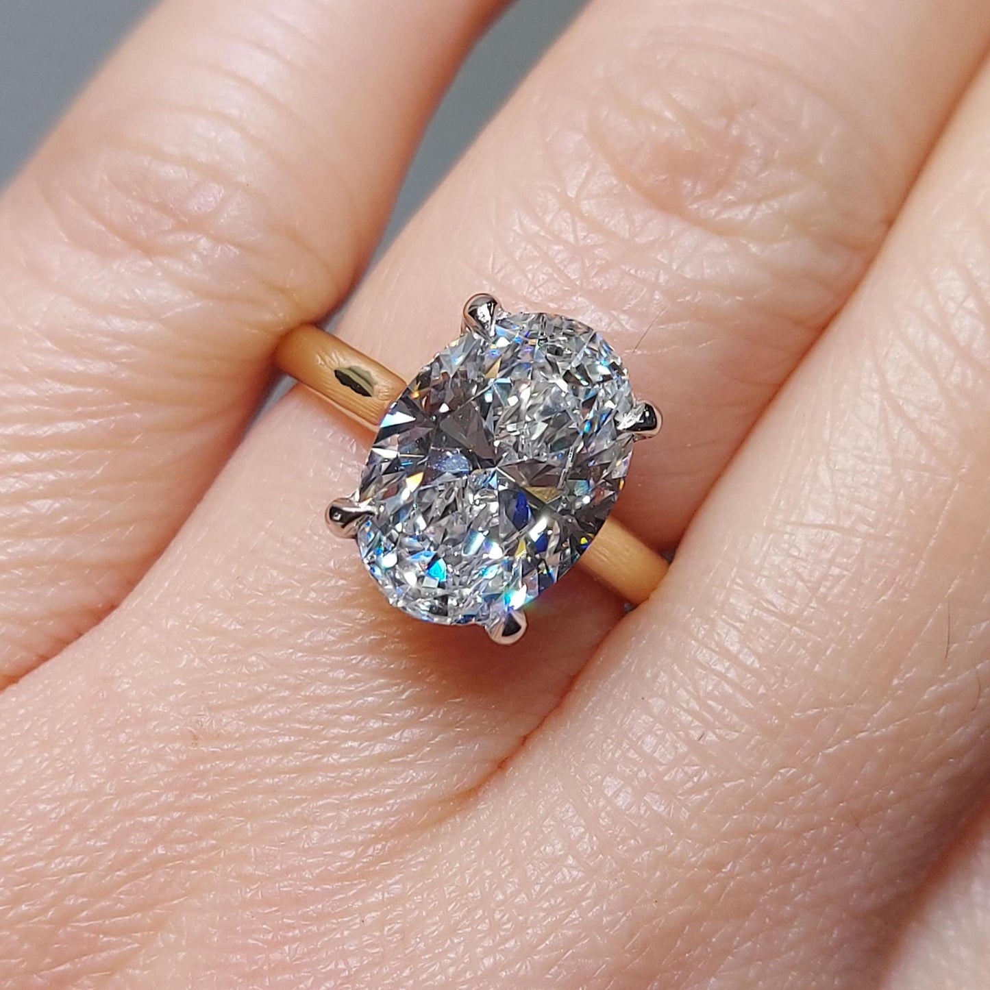 Solitaire pavé avec diamant de laboratoire ovale 4 carats 1Ct Moissanite taille brillant engagement ring in Gold or Platinum — custom handcrafted by Forever For Love