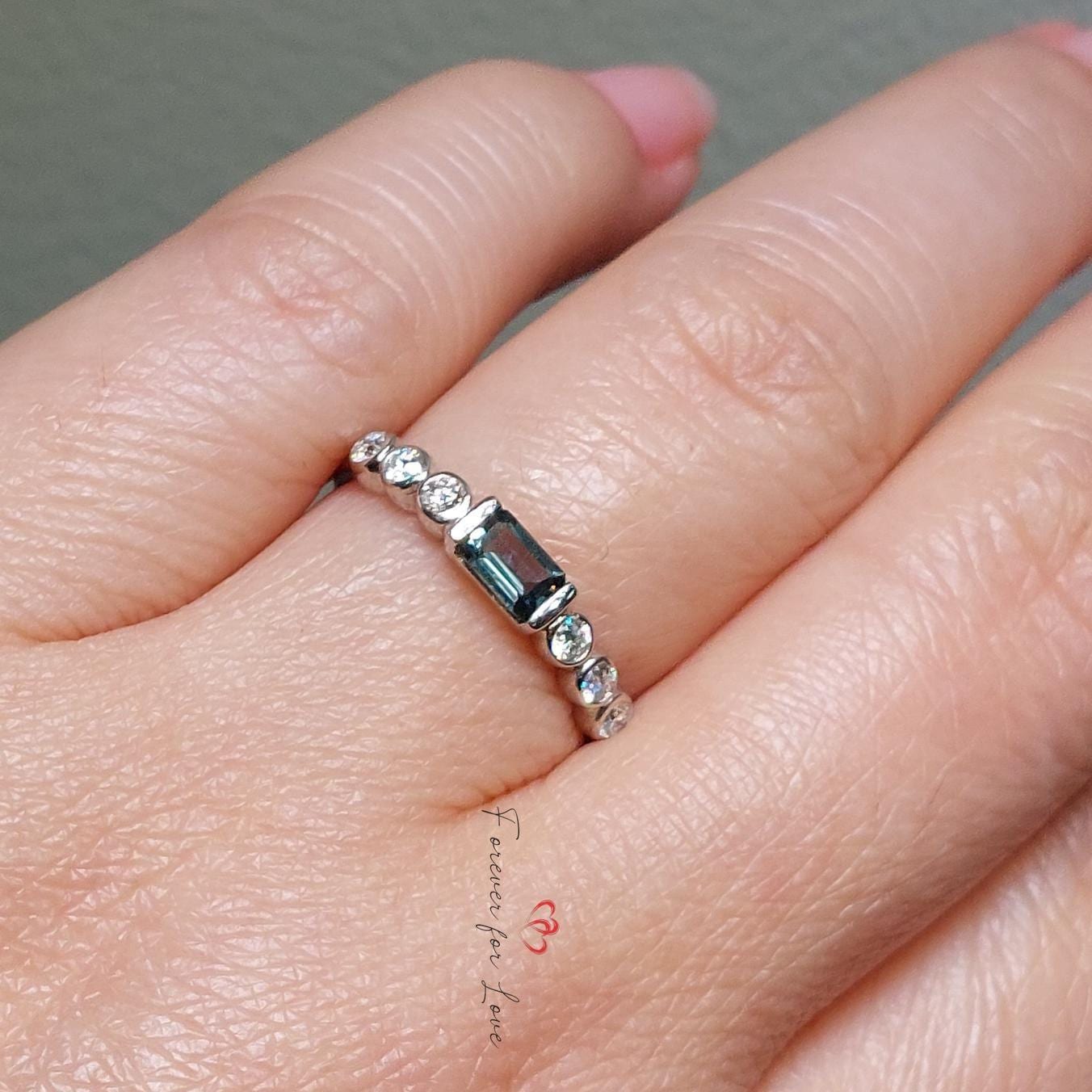 Baguette Blue Diamond, Sapphire Engagement Ring Baguette cut 1Ct Natural Sapphire engagement ring in 935 Argentium Silver — custom handcrafted by Forever For Love
