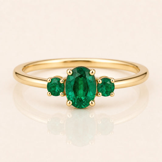 Emerald Three Stone Birthstone Ring