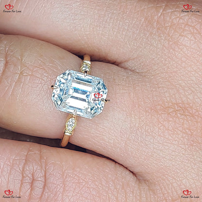 Emerald Cut Forever Moissanite Engagement Ring Set White Gold