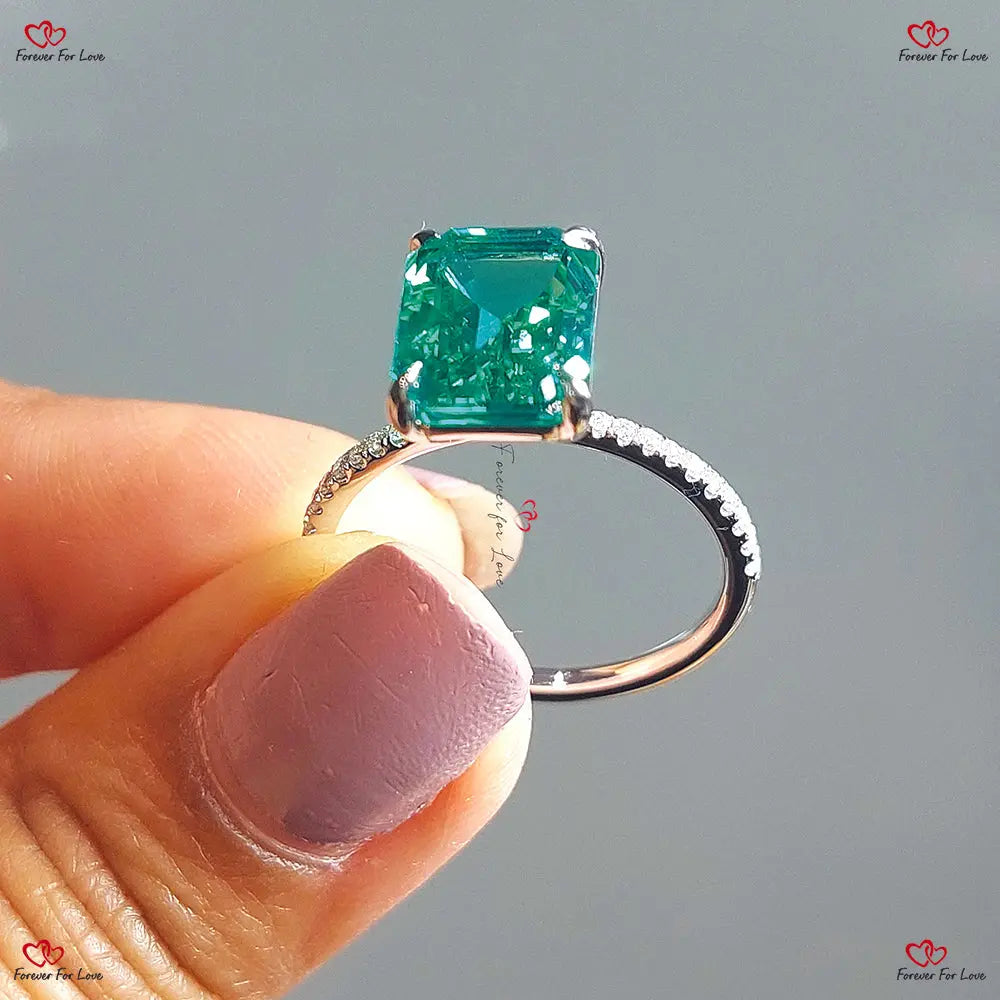 Emerald Cut Emerald Engagement Ring Emerald cut 1Ct Natural Emerald engagement ring in 935 Argentium Silver — custom handcrafted by Forever For Love