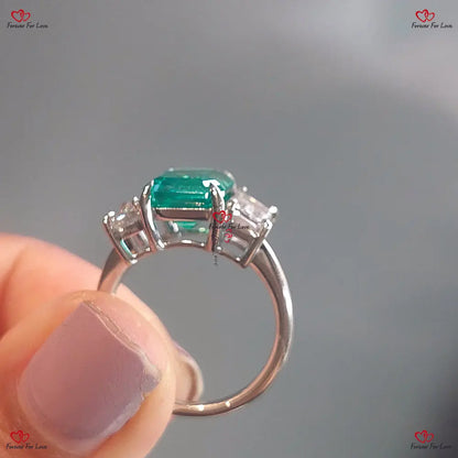 Emerald and Moissanite Engagement Wedding Ring