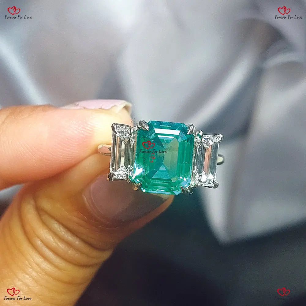 Emerald and Moissanite Engagement Wedding Ring
