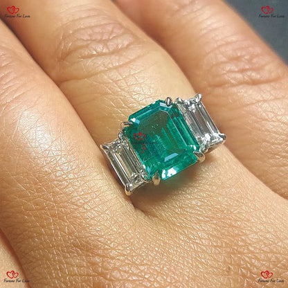 Emerald and Moissanite Engagement Wedding Ring
