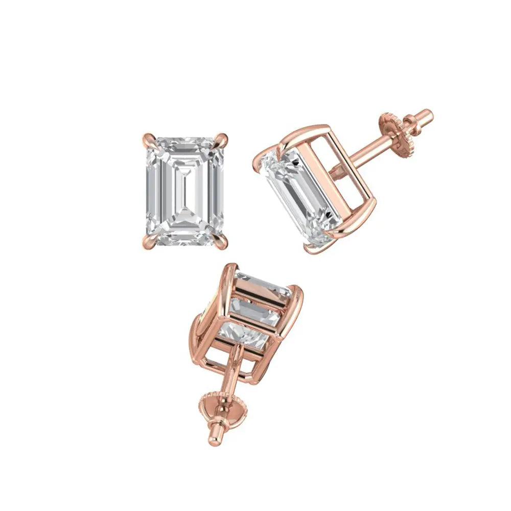 Emerald Cut Diamond Stud Earring 1 Ct engagement ring in 10K Solid Gold — custom handcrafted by Forever For Love