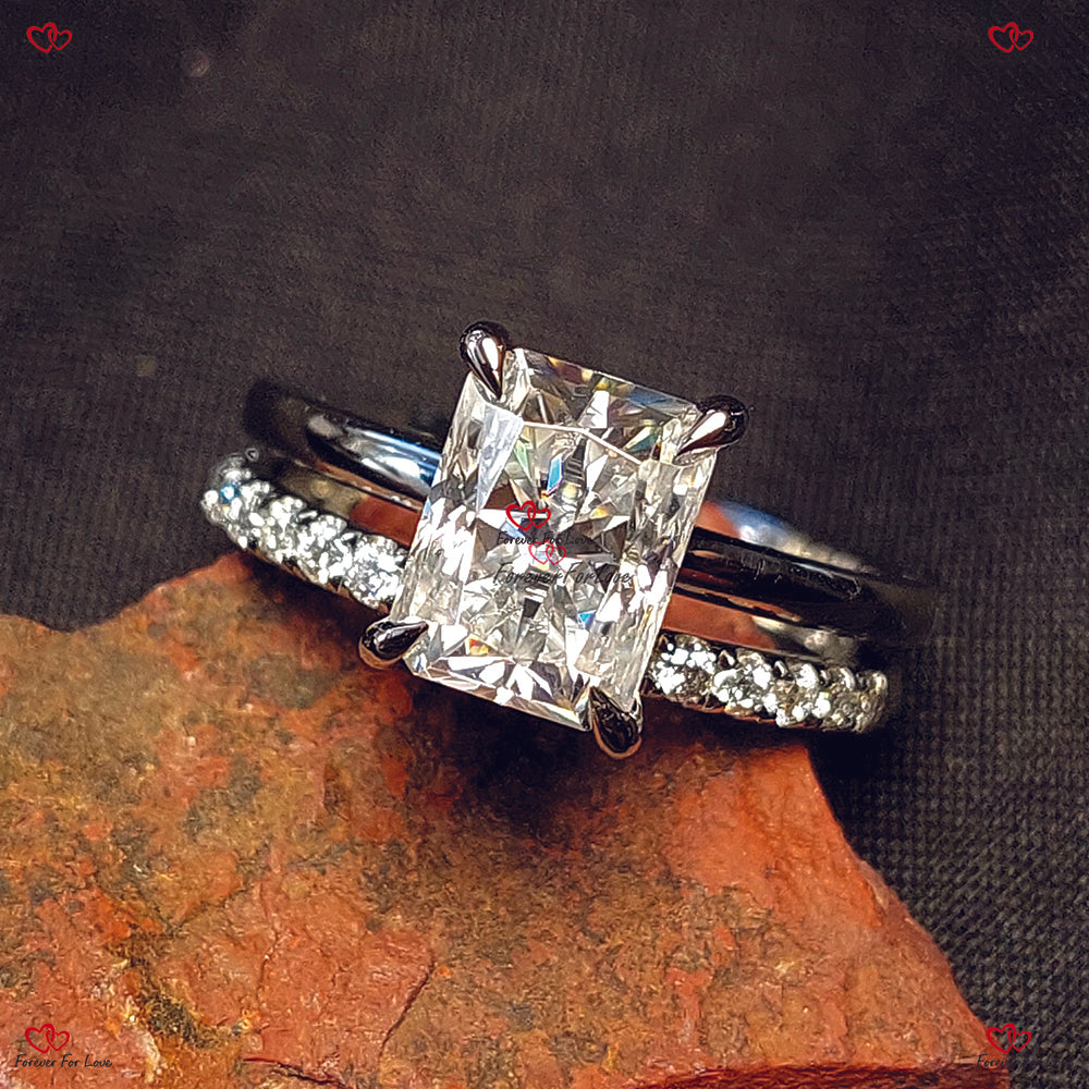 Radiant Cut Wedding Set in White Gold | Brilliant Cut Radiant Bridal Set | Moissanite Radiant Cut Bridal Set