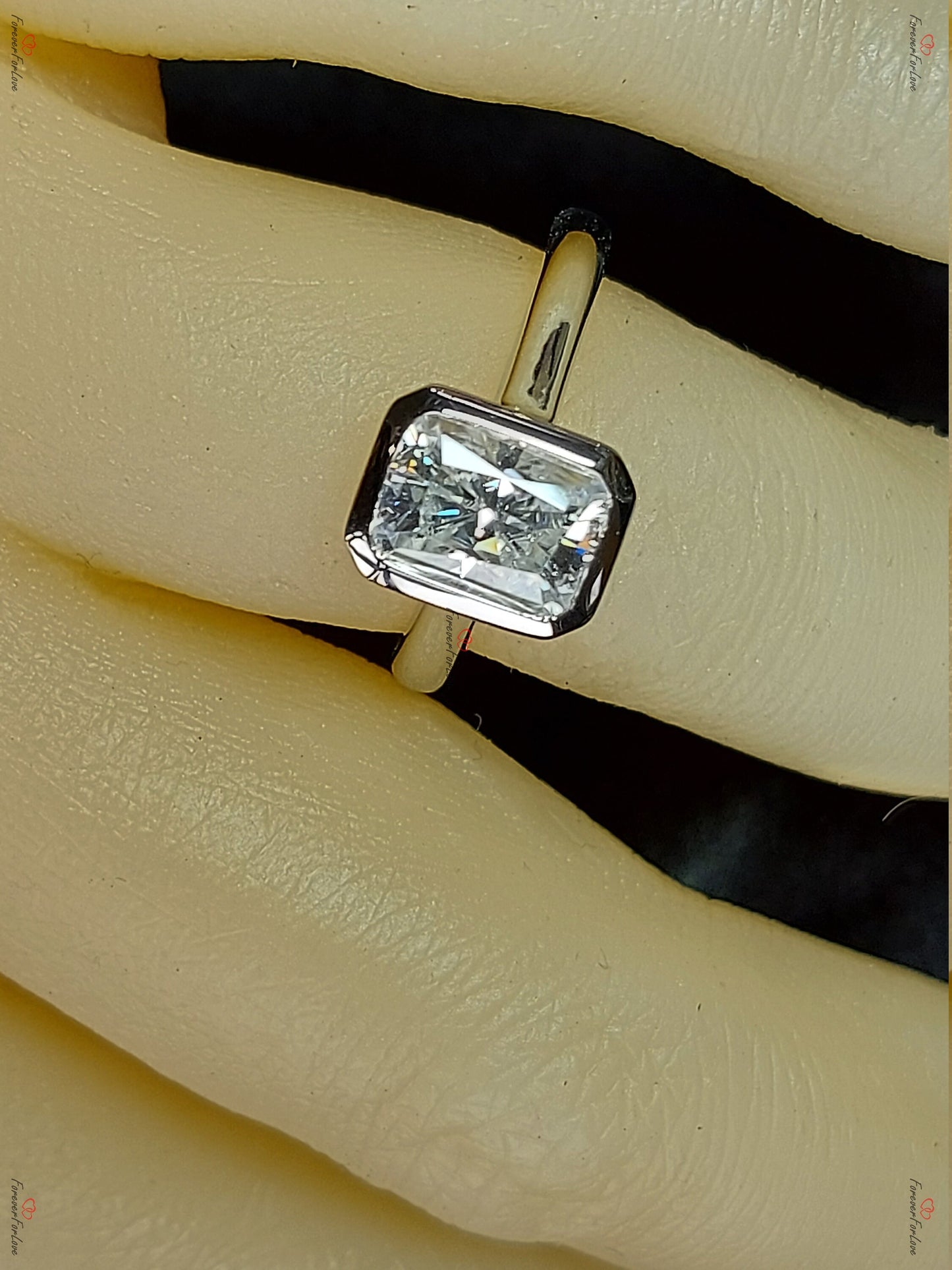 1.5 Ct Radiant Moissanite Solitaire Engagement Ring Radiant cut 1Ct Moissanite Brilliant Cut engagement ring in 935 Argentium Silver — custom handcrafted by Forever For Love