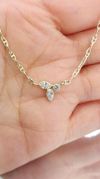 Collier en diamant de laboratoire certifié IGI, 0,5 carat E, VVS2, en or massif avec diamants poire, marquise et ronds, cadeau spécial pour elle.